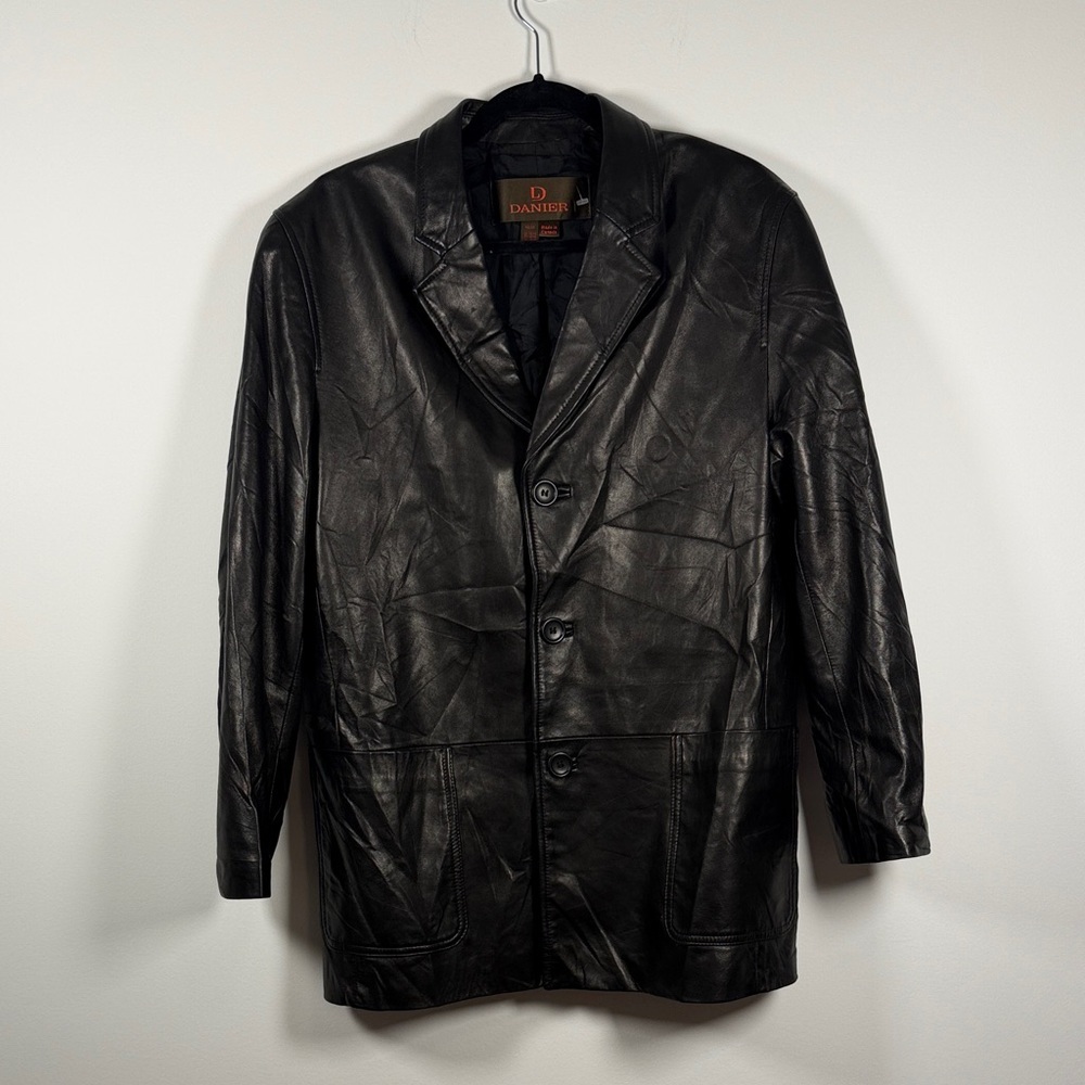 Danier Classic Black Leather Blazer Coat